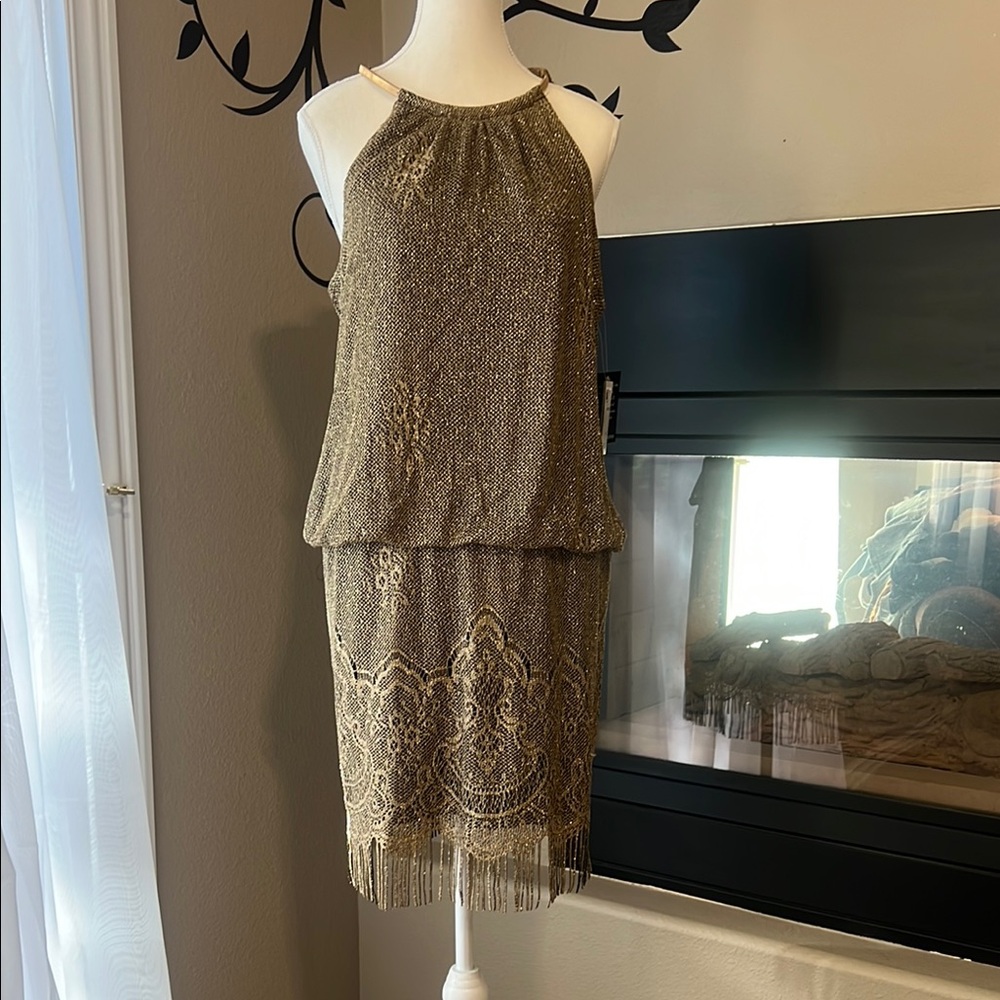 SLNY Gold Mini Dress